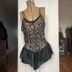 Black Floral Lace Romper with Chiffon Skirt